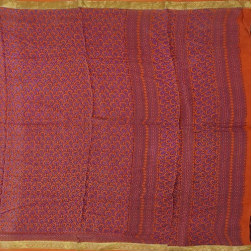 Saris morados vintage 100 % pura seda crepé estampado Zari borde sari tela 5YD - Imagen 4 de 6