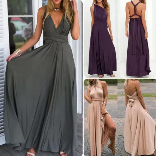 Maxi Vestido Damas Cóctel Fiesta Baile de graduación Vestido Cuello Halter Dama de honor Boda Largo* - Imagen 12 de 29