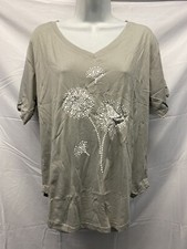 Women  s Flower Graphic T Shirt   Light Grey   Size L