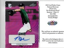 2023 Leaf Perfect Game Metal Auto Proof Rainbow Pink #MA-ET1 Tommy Bridges 1/1
