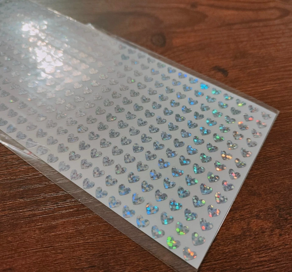Silver - 1 x Sheet Peel Off Holographic Love Heart Stickers - Very Small  - Image 2 of 3