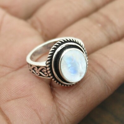 Natural Moonstone Women 925 Sterling Silver Handmade Fine Ring Gift Jewelry