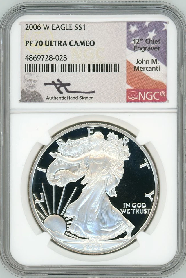 2006 W $1 1oz Proof Silver Eagle PR70 NGC John Mercanti - Image 3 of 4