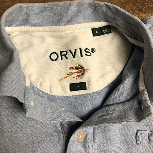 Orvis thick blue short sleeve polo, men's tall large - Picture 3 of 8