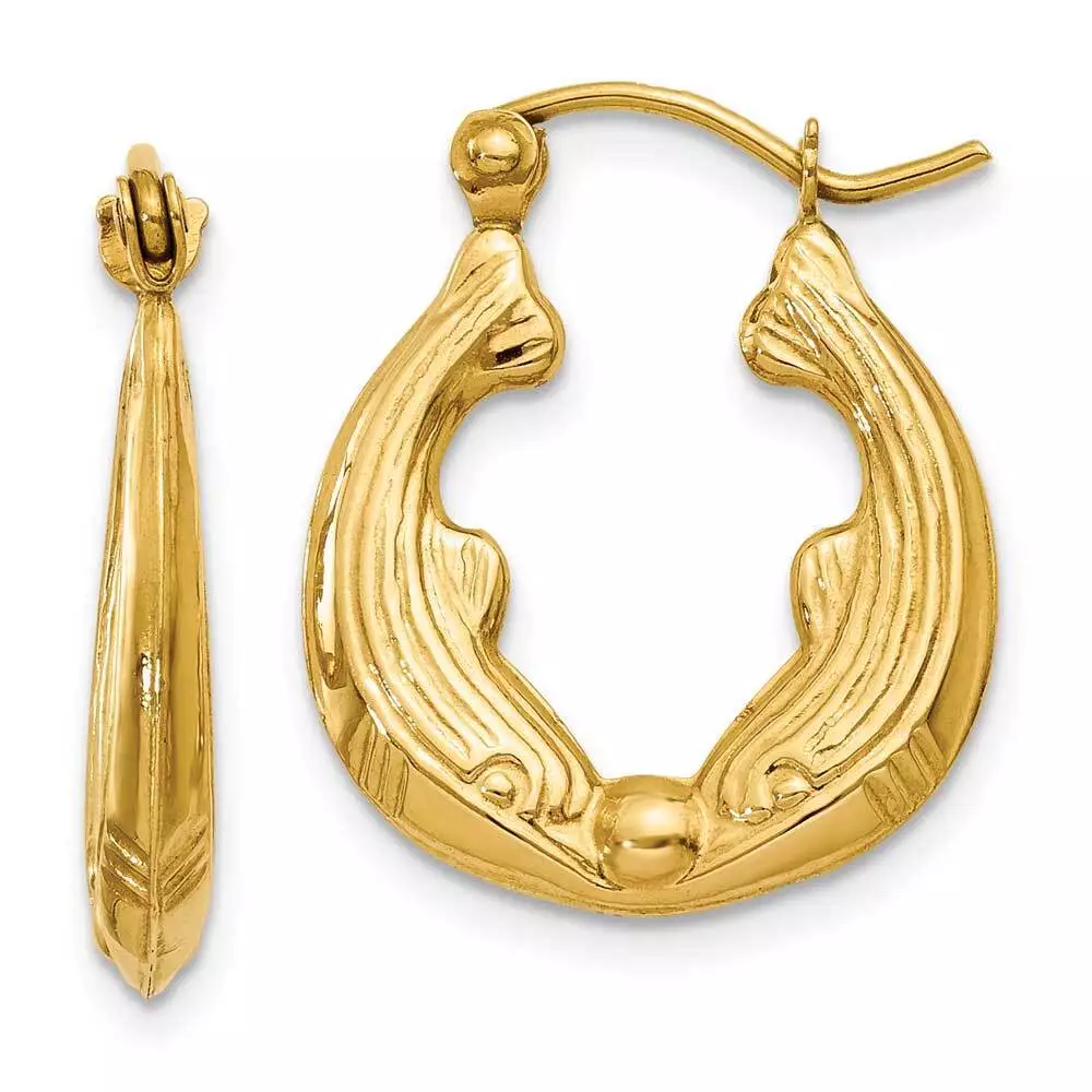 14k Gold Dolphin Hoop Earrings 0.4