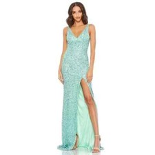 MAC DUGGAL MINT GREEN SZ 0 SEQUIN SLEEVELESS V-NECK SLIT DRESS 1068 RARE STYLE!