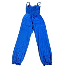 Lady Cameo Nylon Negligee Jumpsuit PJ s Jasmine Jeannie Leg Size M Medium Blue