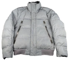 Andrew Marc Down Jacket Mens S Grey Silver Dot Full Zip Coat Wind Rain Resistant