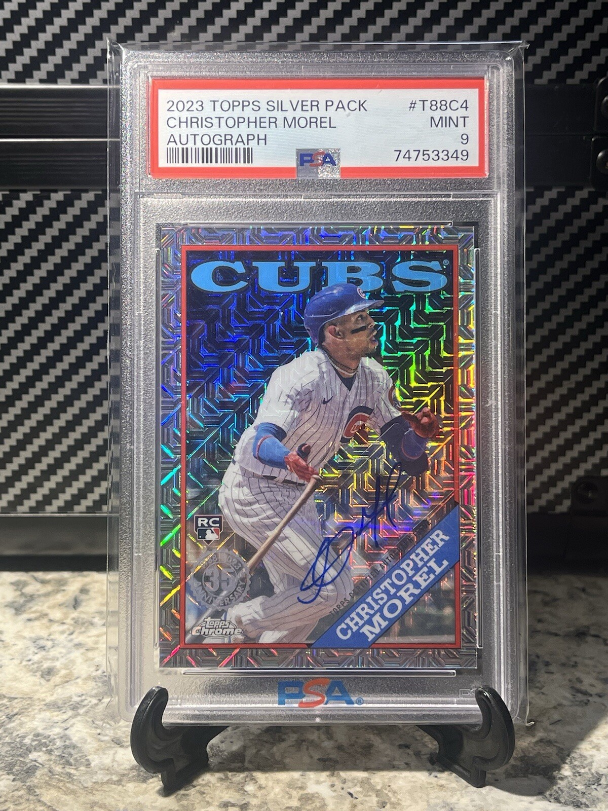 DA79123 2023 Topps '88 Silver Pack Chrome Auto Christopher Morel /249 PSA 9
