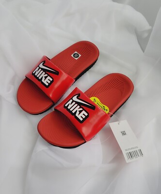 5Y | 7 WOMEN'S NIKE BENASSI KAWA SLIDES  RED / BLACK SANDALS DD3242-601 