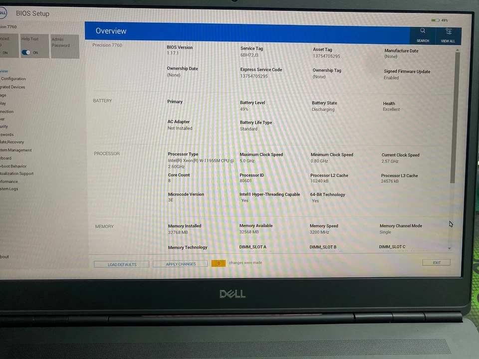 Dell Precision7760 Workstation Laptop 17.3"XEON W-11955m Nvidia RTX A4000 64G 1T - Image 4 of 4