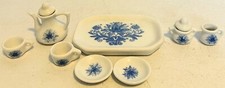 10 Piece Miniature Porcelain Tea Service Set Porcelain White/Blue Floral Design