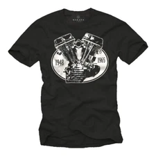 Custom Biker Mens T-Shirt with Panhead Chopper Motor - Mens Motorcycle Shirt
