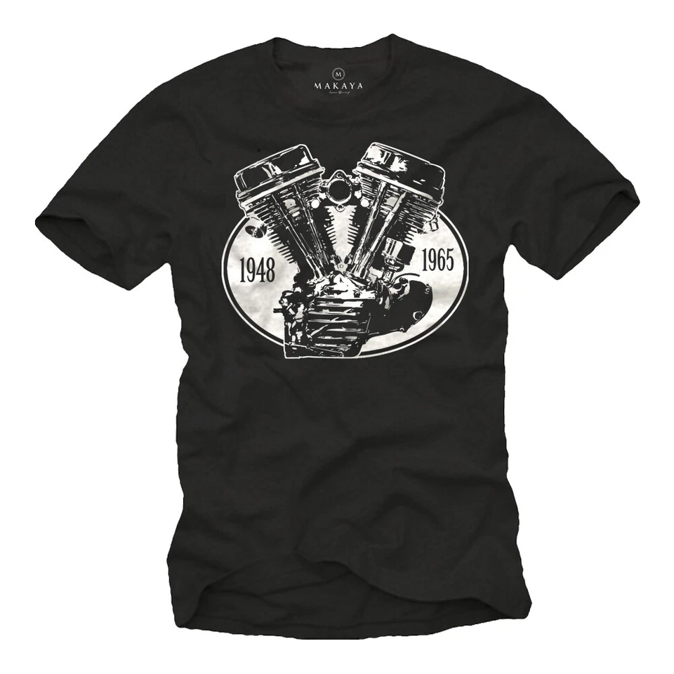 Custom Biker Herren T-Shirt mit Panhead Chopper Motor - Männer Motorrad Shirt - Bild 1 von 1