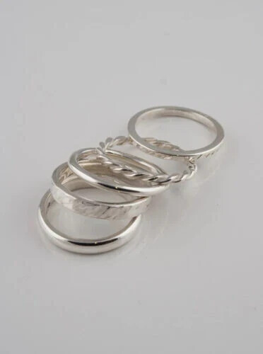 Hand Made Set of five Silver Stack Ring,925 Sterling Silver Ring All Size - Picture 1 of 3