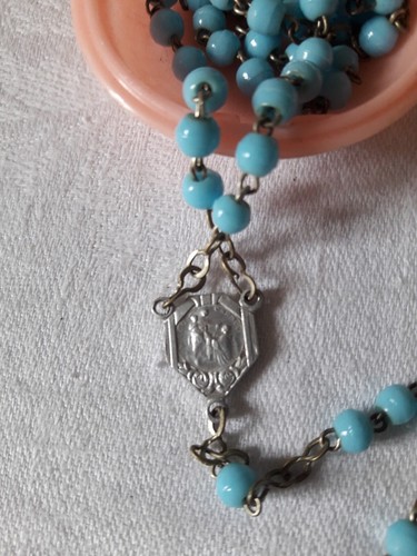 N04 Chapelet Notre Dame de Lourdes dans sa boite coeur vierge VINTAGE 60 70 - Imagen 4 de 4