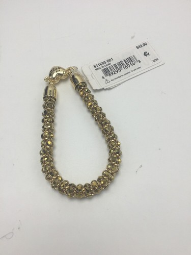 $42 Betsey Johnson gold tone Topaz Beaded Bracelet With Heart Charm RETIRE B-109 - Picture 5 of 6