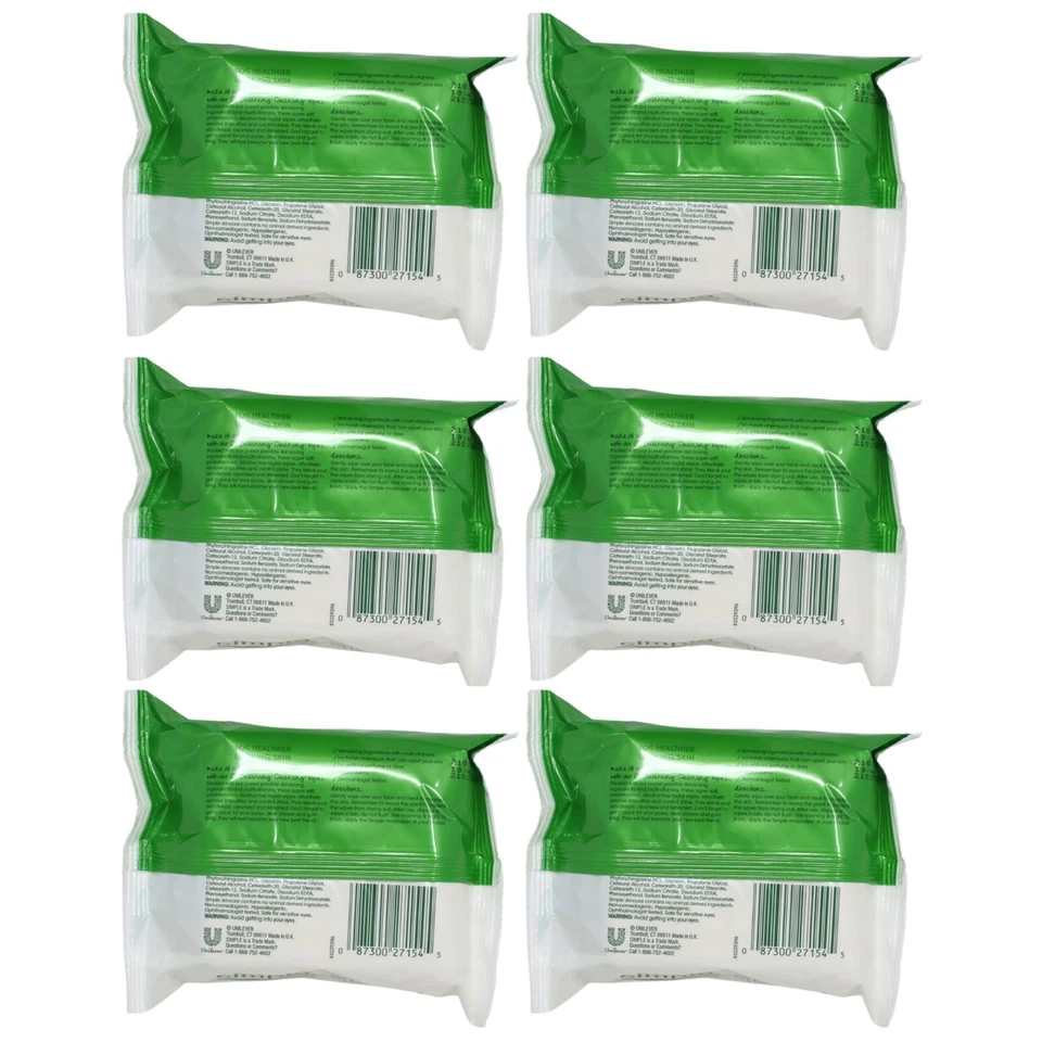 6 Pack - Simple Oil Balancing Cleansing Facial Wipes, 25 Count - Image 2 of 4
