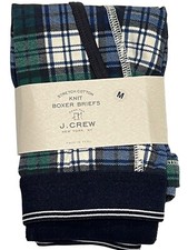 NWT J CREW Knit Boxer Brief Sz XS-S-M-L Blue Green White Plaid Cotton Jersey 12