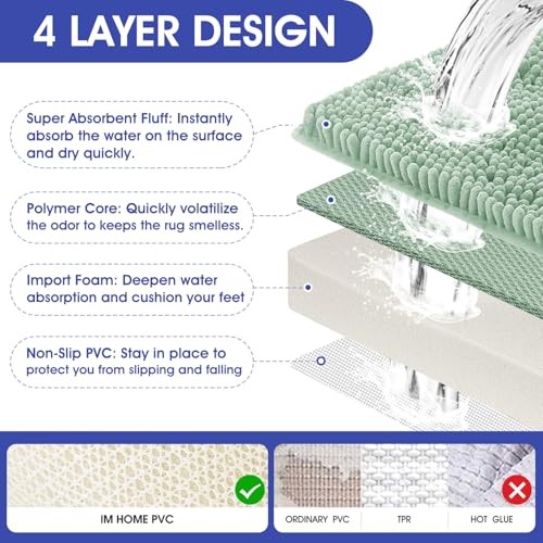 Juego de alfombras de baño a rayas 3 piezas 20"x32"+17"x24"+forma de U 20"x24" verde salvia - Imagen 7 de 7