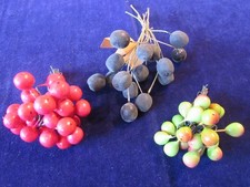 Vtg Millinery Fruit Collection Red Green Black 3/8-5/8" Berry Clusters. H5537