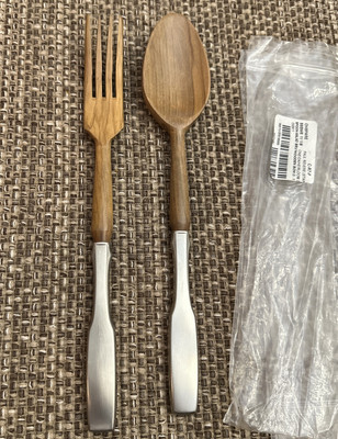 NEW Oneida PAUL REVERE Salad Serving Set Wooden Fork & Spoon Stainless Handles