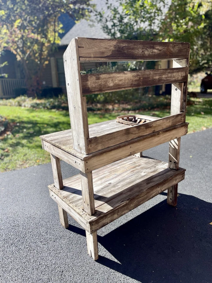 Mesa de banco para vasos rústicos com prateleiras - Imagem 4 de 4