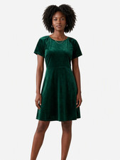 Place Womens Medium Emerald Green Velvet Velour Midi Dress Empire Waist EUC