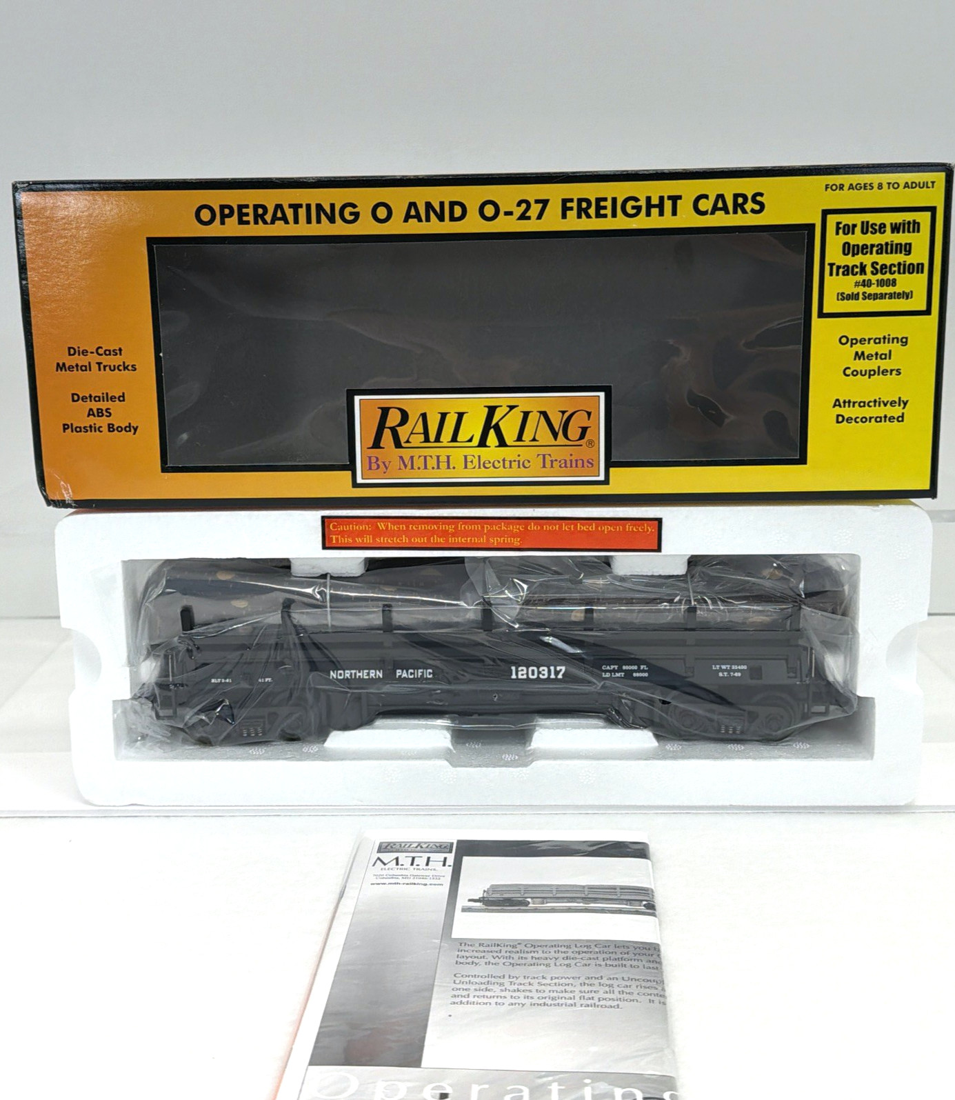 MTH RailKing 30-7649 Northern Pacific Operating Log Dump Car New O O-27 Gauge