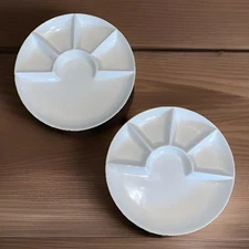 Pair Serving Ware WHITE ROUND 5 COMPARTMENT  PLATE TRAY Glazed Pottery