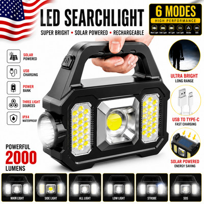 Emergency Solar Handheld Weather Power Bank Charger LED FlashLight US