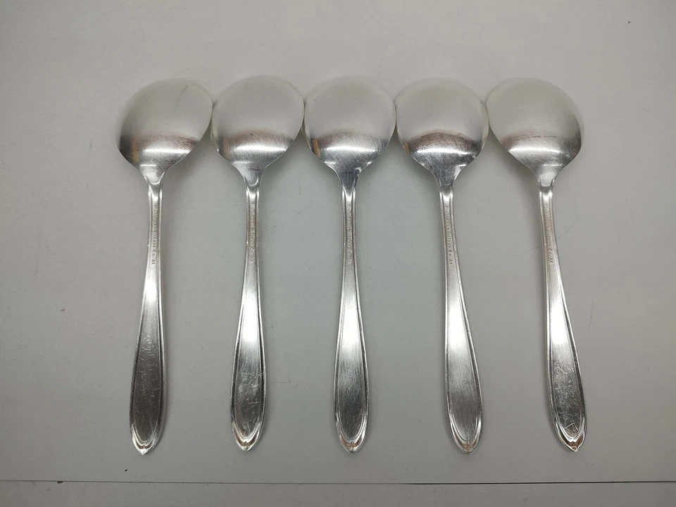 Juego de 5 cucharas sopera vintage National Silver Co A1 cubiertos de plata floral rosa Foto 3 de 4