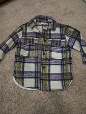 Zara Plaid SHACKET Jacket Size Youth KIDS 9 White Purple