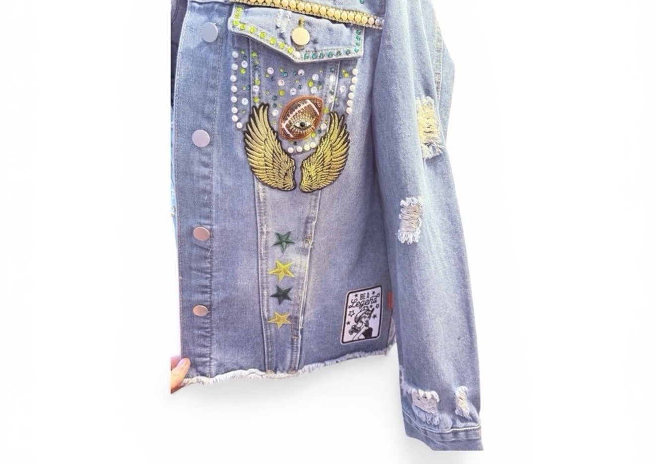 Handmade custom Blue Button Denim Jacket Patch St… - image 3