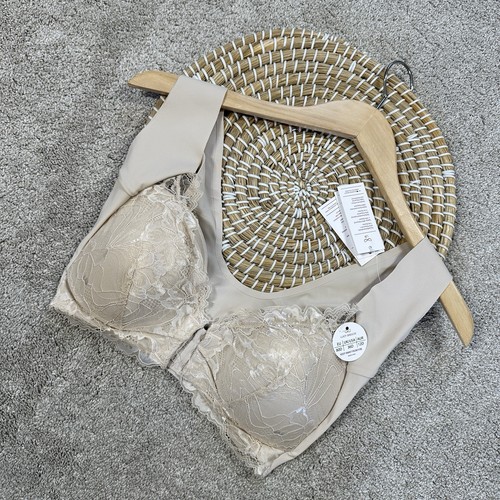 NWT Lucy Breeze Wire Free Lined Bra Lace Front Close Super Soft in Beige 36D - Picture 1 of 10
