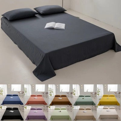 1PC Washed Cotton Flat Sheets Solid Color Bed Linen Soft Breathable Bedsheets