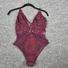 Victoria's Secret Teddy Womens Medium Purple Lace Sheer One Piece Lingerie