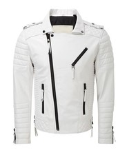Herren Echt Lammleder Leder Motorrad Jacke Weiß Premium Cool Bikerjacke