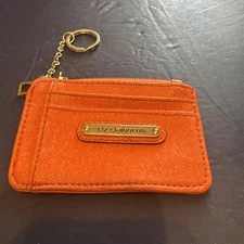 Liz Claiborne Orange Key Chain Handheld Wallet w/Gold Accents Name Logo