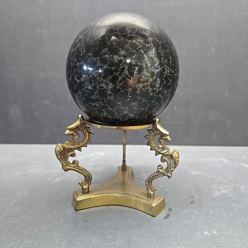 VTG Solid Brass Dragon Seahorse Stand 3.5" Sphere Orb Crystal Ball Holder HTF