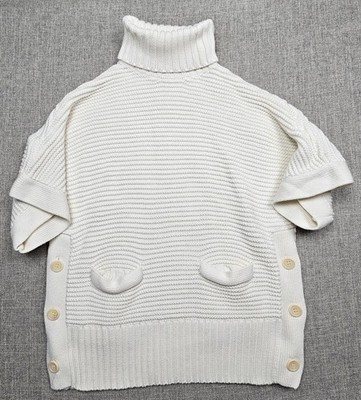 J.Crew Sweater Womens XS Ivory Turtleneck Short Sleeve Side Button Poncho ABR947