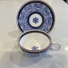 ANTIKE WORCESTER ROYAL LILY BLAU HANDBEMALTE TASSE & UNTERTASSE 