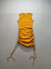 BCBGeneration Women Dress S Orange Ribbed Crew Neck Sleeveless Ruched Bodycon