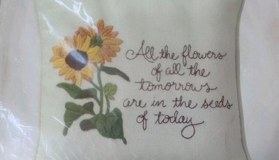1970s Vintage Needlecraft Kit Columbia Minerva Crewel Pillow BROWN LINE FLORAL