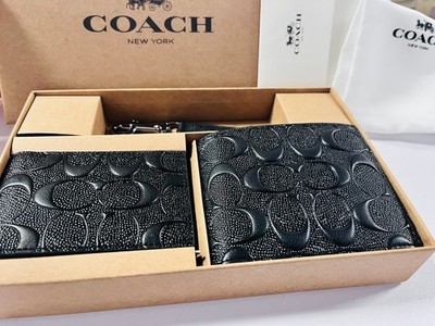 NEW Coach Boxed 3-in-1 Signature Leather Wallet Set with Key Fob & Card Holder