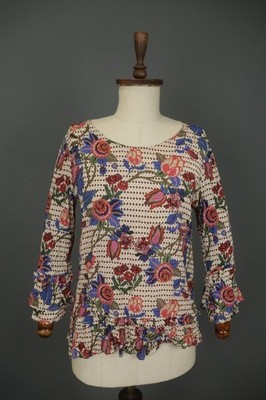 Rich&Royal Multicolour Floral Long Sleeve Round Neck Pullover Blouse Top Size 38