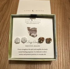 LUNA NORTE Druzy Quartz Cluster Stud Earrings Set Bronze White