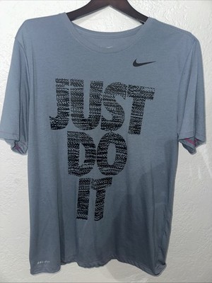 THE NIKE TEE DRI FIT JUST DO IT TEE T SHIRT Mens L Blue Tri Blend Rayon