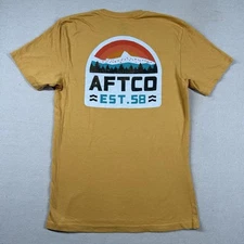 Aftco T-Shirt Mens Small Basic Graphic Print Cotton Polyester Blend Mustard