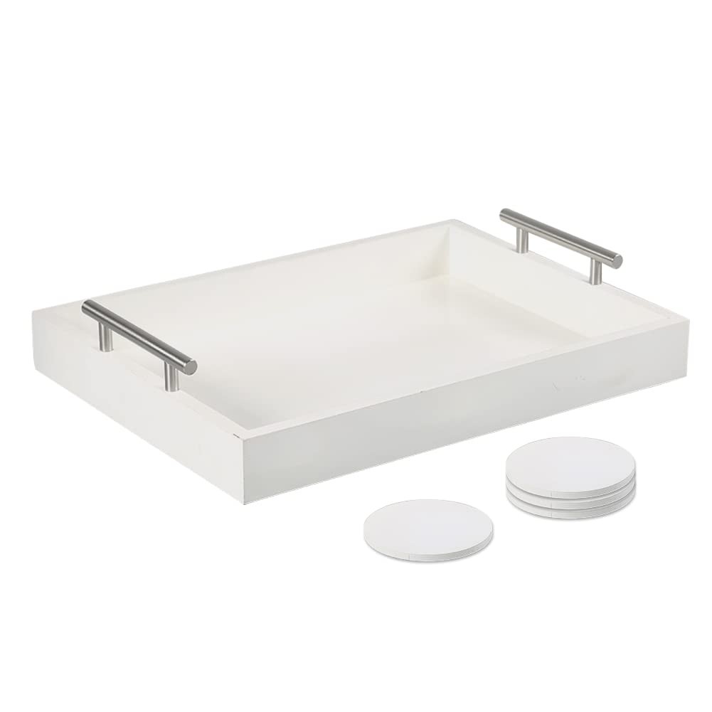 16.5x13 Deluxe Wooden Ottoman Serving Tray Coffee Table with Polished Finish